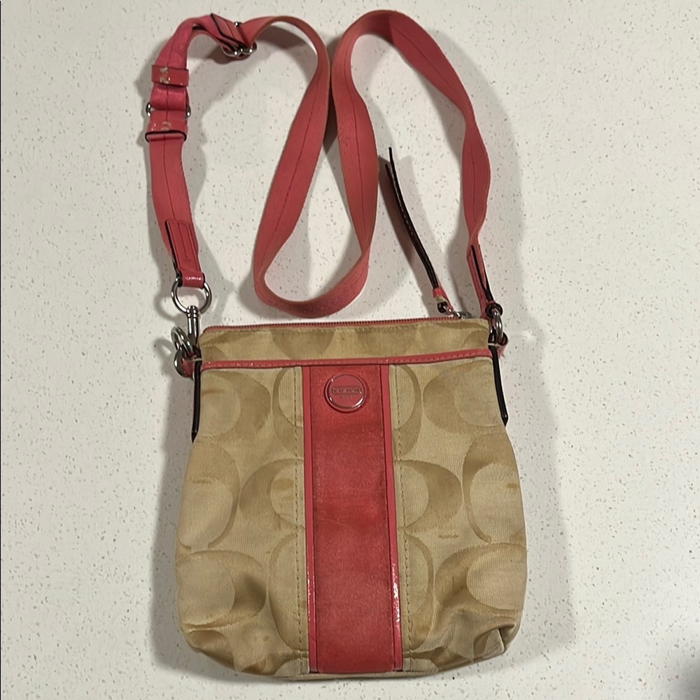 Coach Tan and Pink Crossbody Bag with Adjustable Strap